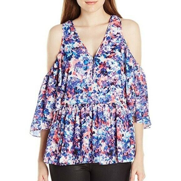Rebecca Minkoff Gabby Cold Shoulder Top Blouse L - Picture 2 of 6